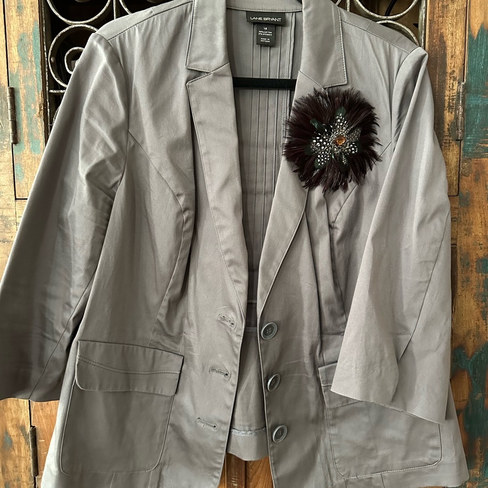 Lane Bryant Gray Blazer with Black Floral Accent